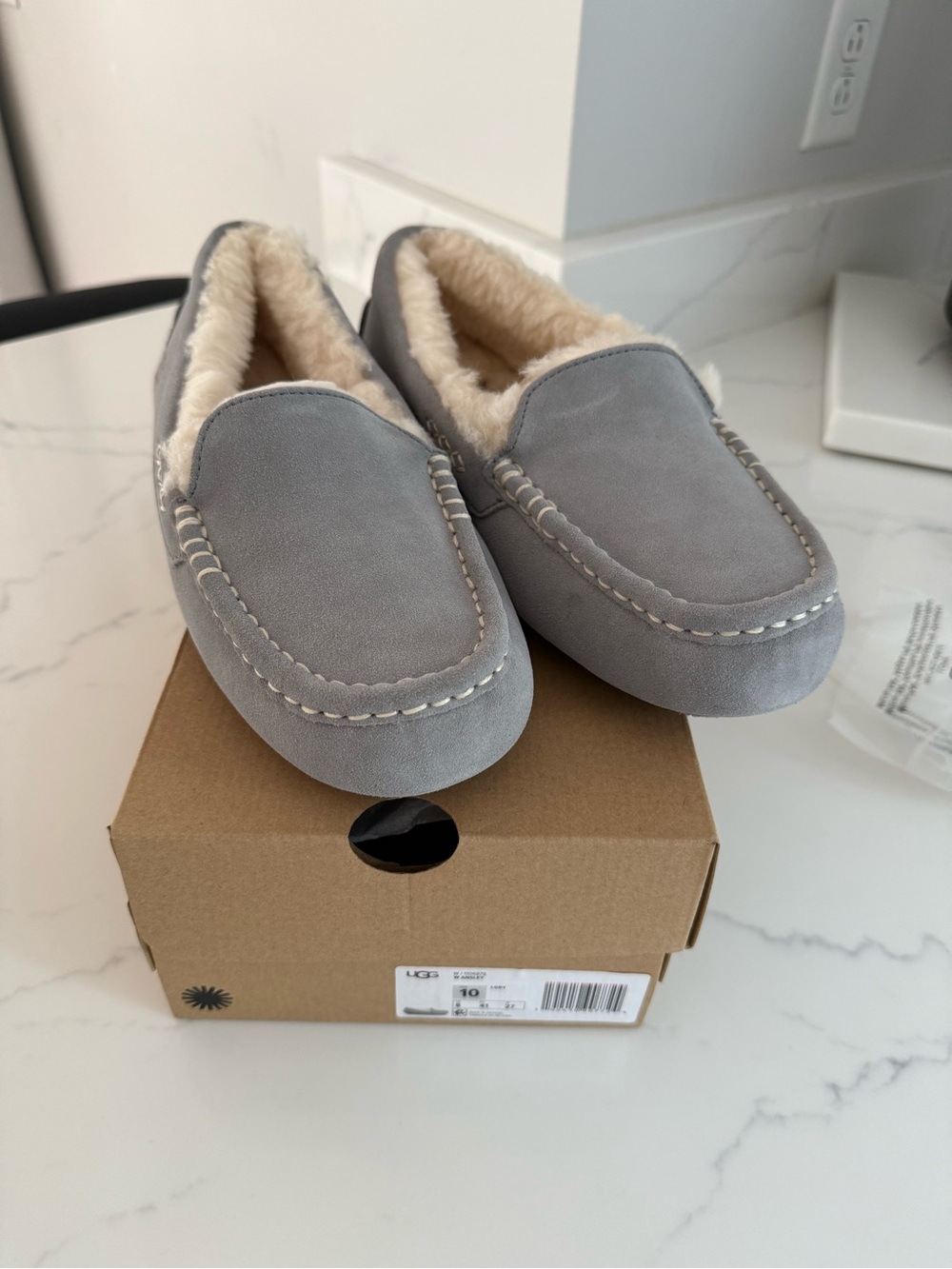 Ugg Gray Suede Slippers with Plush Lining